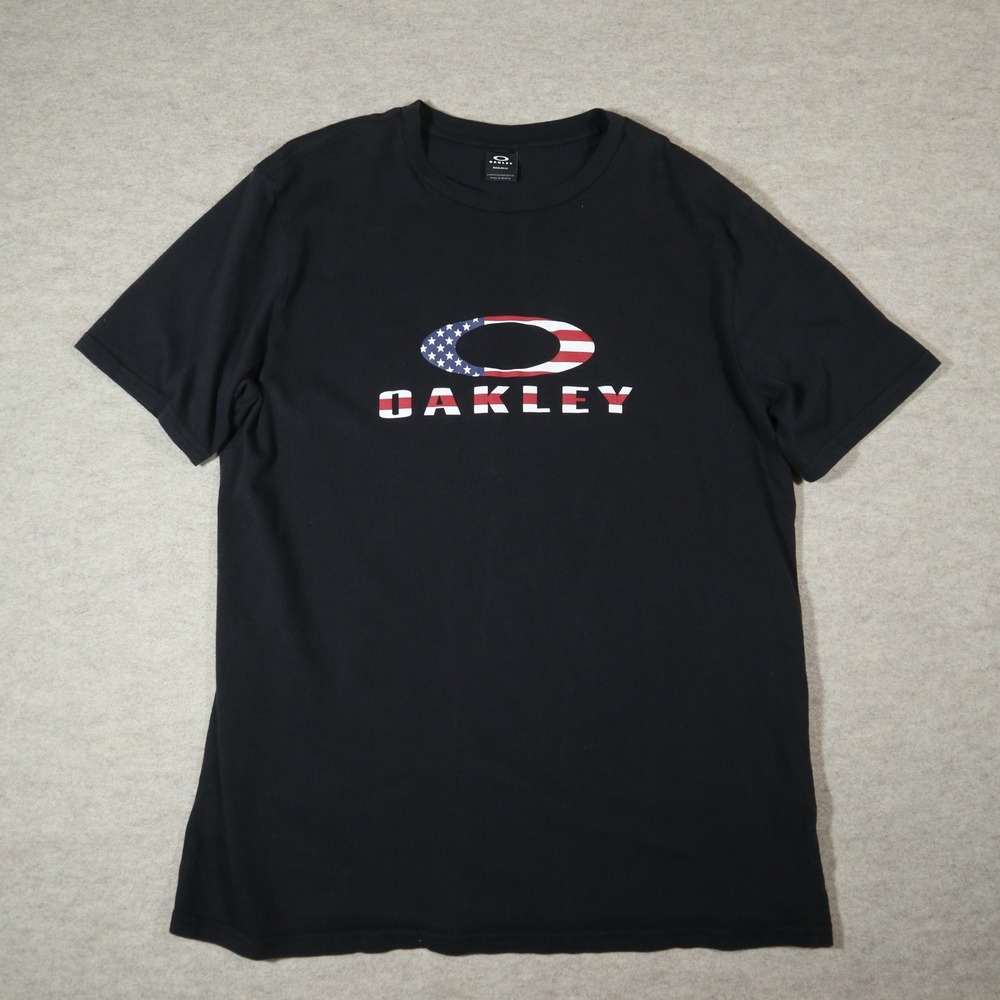 Oakley T Shirt Mens XL Black American Flag Logo Graphic Tee Streetwear Skater